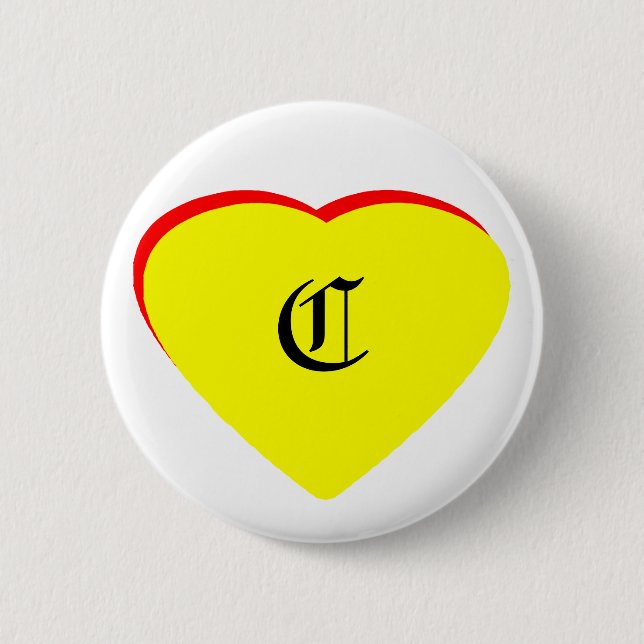 "C" Heart Yellow Red Wedding Invitation The MUSEUM Pinback Button (Front)