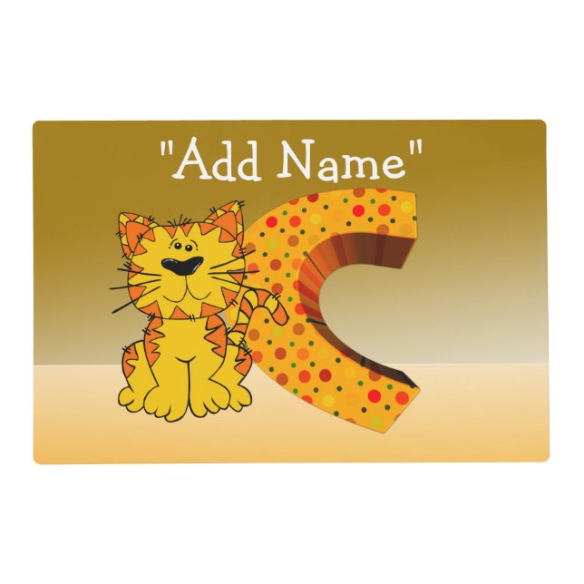 "C" Initial Cat Artmat Laminated Placemat (Front)