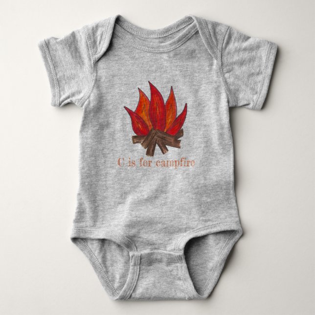C is for Campfire Camp Fire Flames Logs Outdoor Baby Bodysuit (Front)
