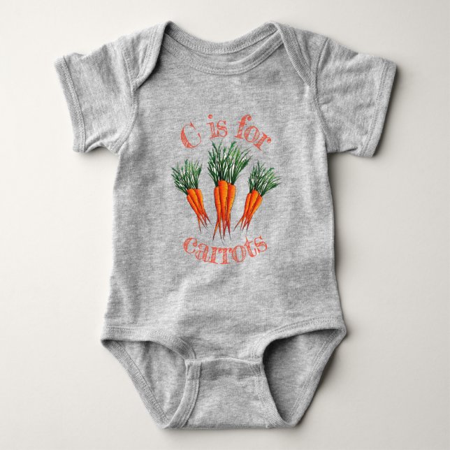 C is for Carrots Bunch Orange Vegetable Veggie Baby Bodysuit (Front)