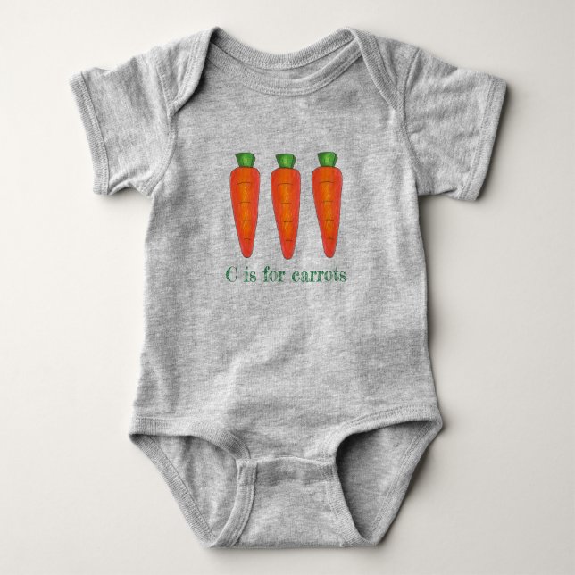 C is for Carrots Orange Green Carrot Vegetable Baby Bodysuit (Front)