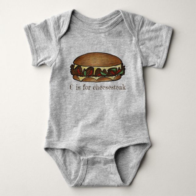 C is for Cheesesteak Philly Cheese Steak Sandwich Baby Bodysuit (Front)