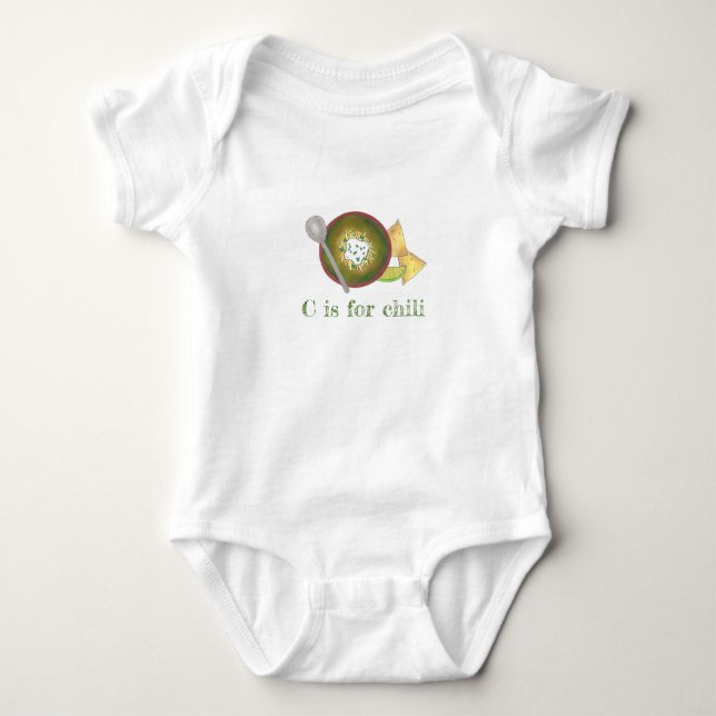 C is for Chili Green Verde Chile Bowl Letter ABCs Baby Bodysuit (Front)