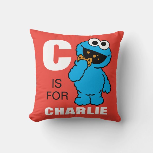 C is for Cookie Monster | Add Your Name Throw Pillow (Front)