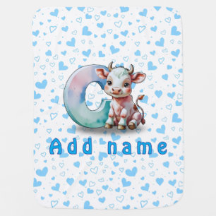 C is for Cow– Baby Blanket with Blue Hearts & Name