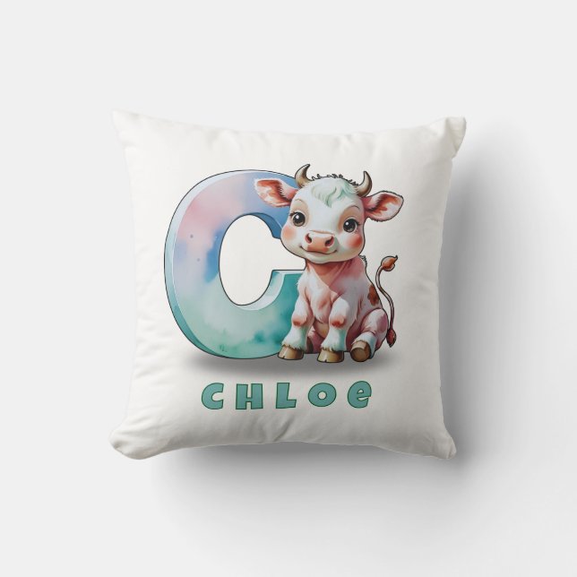 C is for Cow – Baby Throw Pillow  (Front)