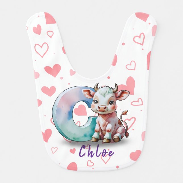 C is for Cow – Heart Pattern Baby Bib (Front)