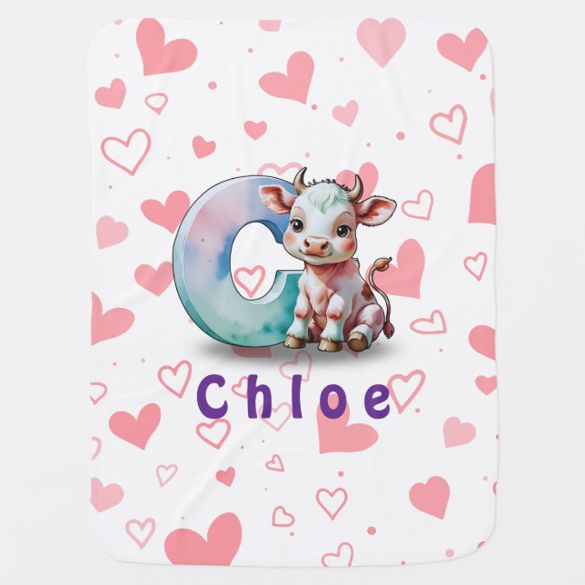 C is for Cow – Personalized Baby Blanket  (Front)
