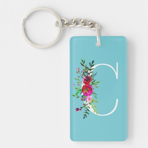 C Letter Initial Monogram Floral Custom Color Keychain