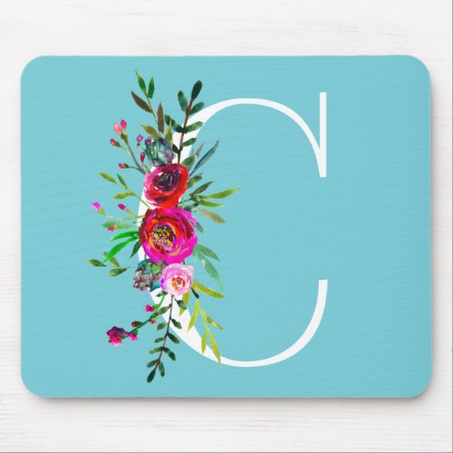 C Letter Initial Monogram Floral Custom Color Mouse Pad