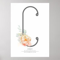 C Letter Monogram Blush Peach Floral Home Decor