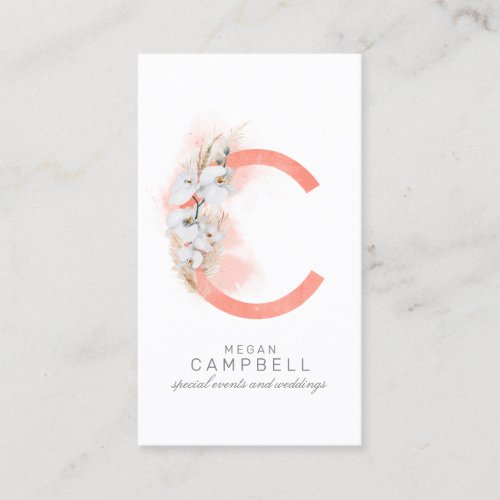 C Letter Monogram White Orchids and Pampas Grass Business Card