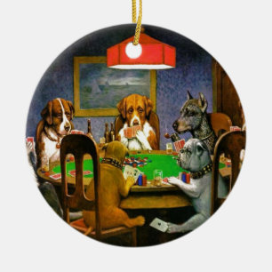 C. M. Coolidge Dogs Pets Poker Cards Humor Destiny Ceramic Ornament