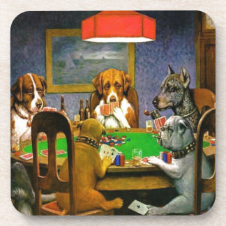 C. M. Coolidge Dogs Pets Poker Cards Humor Destiny Coaster