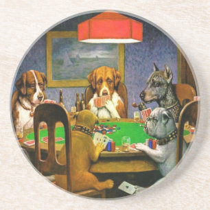 C. M. Coolidge Dogs Pets Poker Cards Humor Destiny Coaster