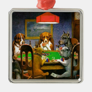 C. M. Coolidge Dogs Pets Poker Cards Humor Destiny Metal Ornament