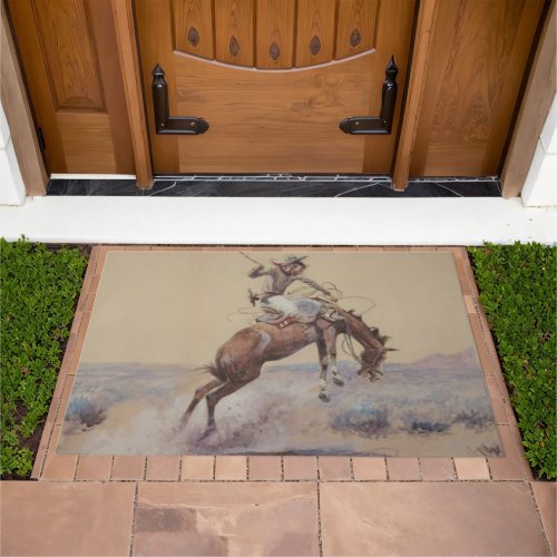 C M Russell A Bad One Western Bronc Rider  Doormat