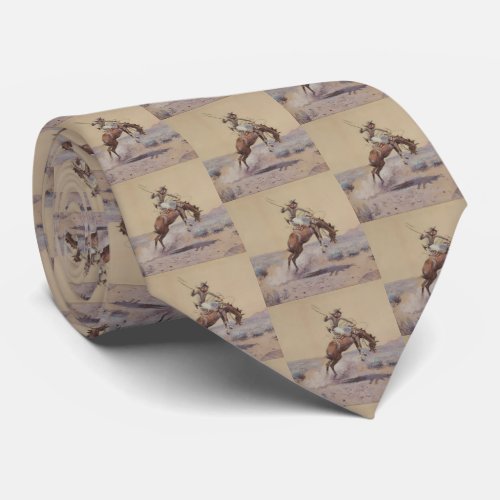   C M Russell A Bad One Western Bronc Rider  Neck Tie
