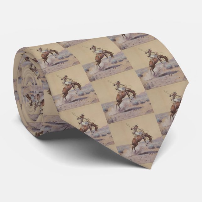   C M Russell A Bad One Western Bronc Rider  Neck Tie (Rolled)
