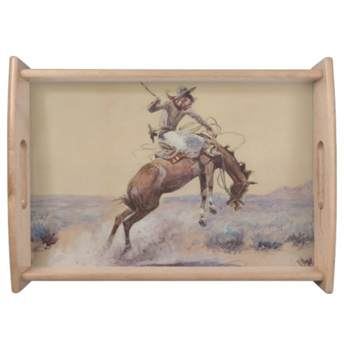   C M Russell A Bad One Western Bronc Rider  Serving Tray