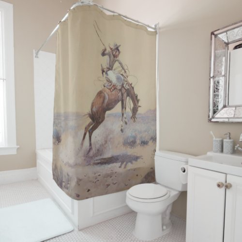 C M Russell  A Bad One Western Bronc Rider Shower Curtain