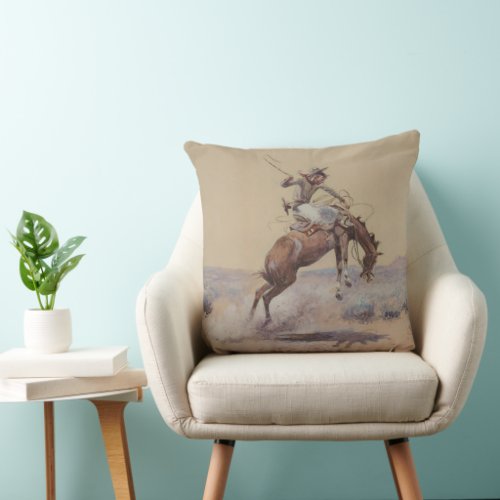 C M Russell A Bad One Western Bronc Rider  Throw Pillow