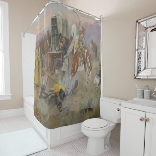 C M Russell  Bronc at Cow Camp Cowboy Western Shower Curtain