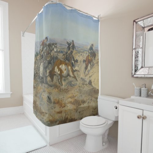 CM Russell Get In Trouble Vintage Western Cowboy Shower Curtain