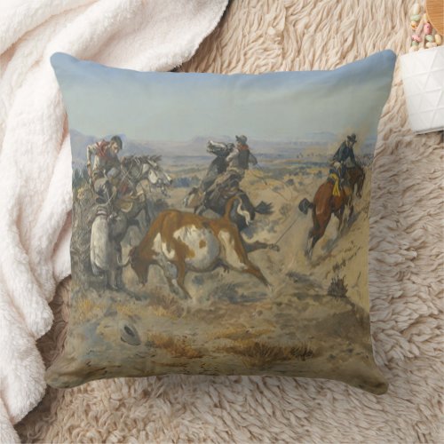 CM Russell Get In Trouble Vintage Western Cowboy  Throw Pillow