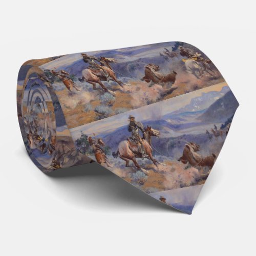 C M Russell Loops and Swift Horses Vintage Western Neck Tie