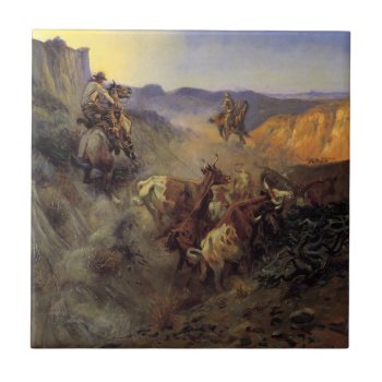C M Russell The Slick Ear Vintage Western Cowboy Ceramic Tile by RODEODAYS at Zazzle