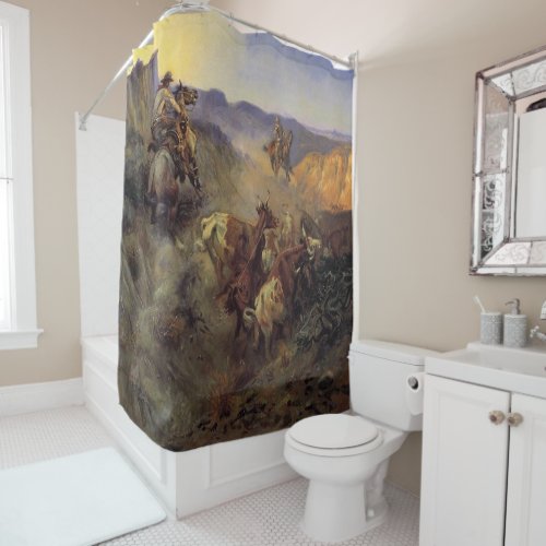 C M Russell  The Slick Ear Vintage Western Cowboy  Shower Curtain