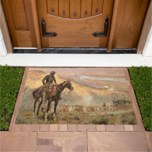 C M Russell Wagon Boss Vintage Western Cowboy Doormat