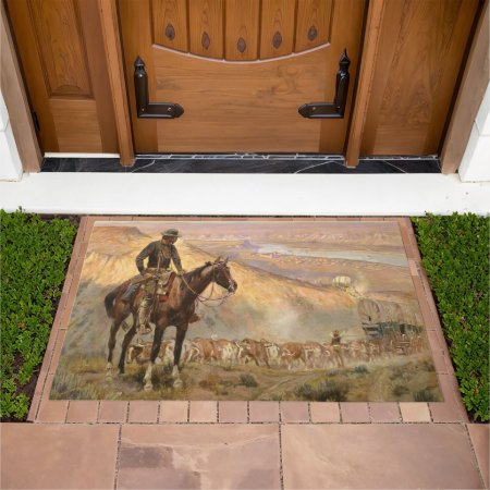 C M Russell Wagon Boss Vintage Western Cowboy Doormat