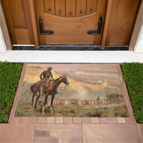 C M Russell Wagon Boss Vintage Western Cowboy Doormat