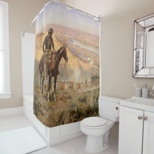 C M Russell Wagon Boss Vintage Western Cowboy Shower Curtain