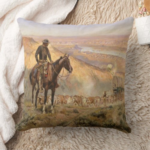 C M Russell  Wagon Boss Vintage Western Cowboy Throw Pillow