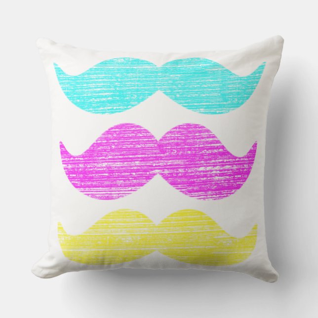 C M Y Mustaches (letterpress style) Throw Pillow (Front)