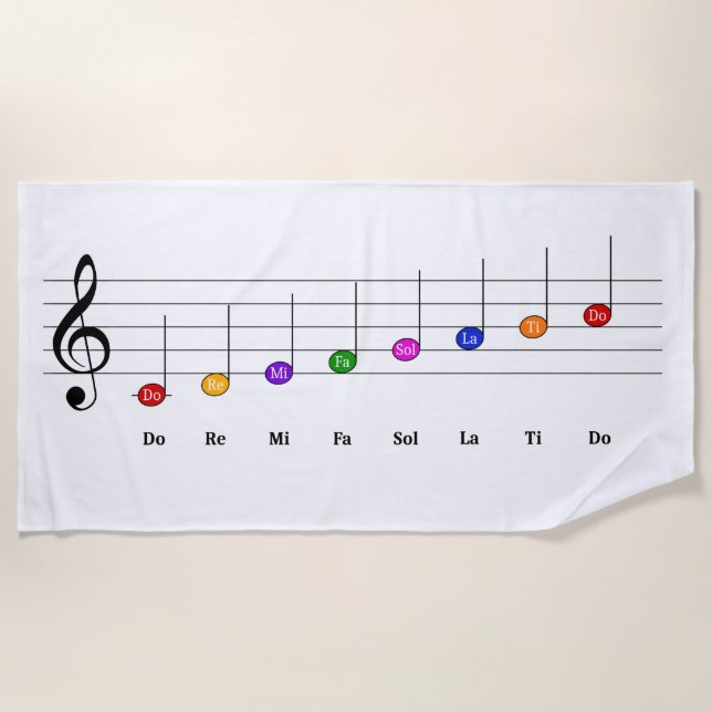 C Major Scale in Treble Clef Kids Music Literacy Beach Towel (Front)