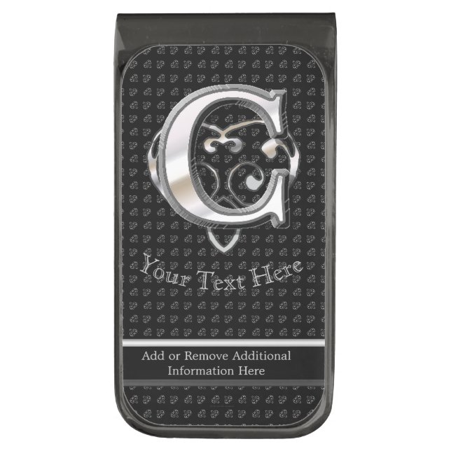 C - Modern Metallic Monogram (Silver) Gunmetal Finish Money Clip (Front Vertical)