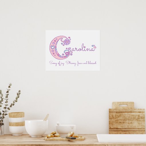 C monogram art Carolina girls name meaning poster Zazzle