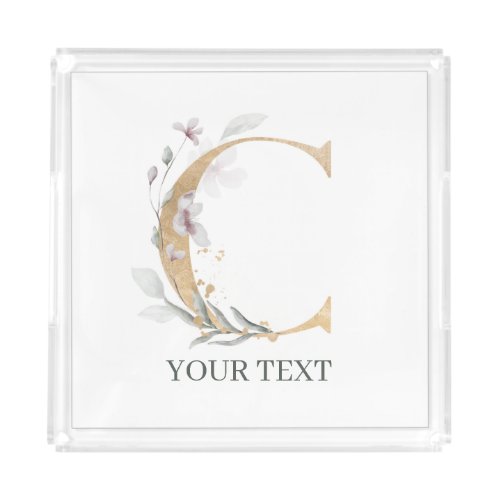 C Monogram Floral Personalized Acrylic Tray