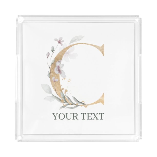 C Monogram Floral Personalized Acrylic Tray (Front)