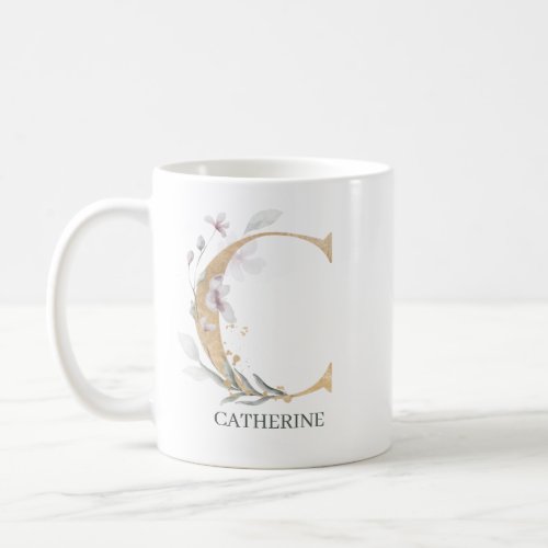 C Monogram Floral Personalized Coffee Mug