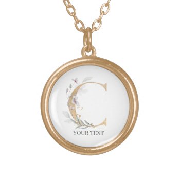 C Monogram Floral Personalized Gold Plated Necklace by StardustStories at Zazzle