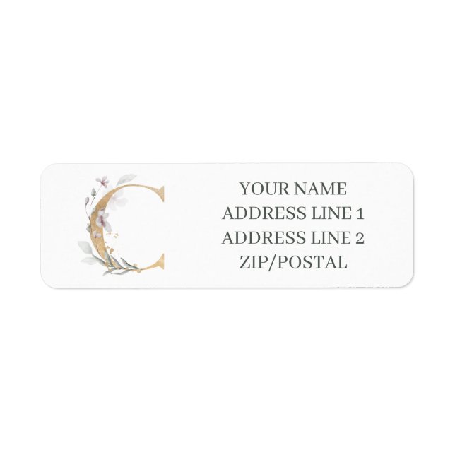 C Monogram Floral Personalized Label (Front)