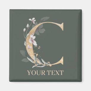 C Monogram Floral Personalized Magnet