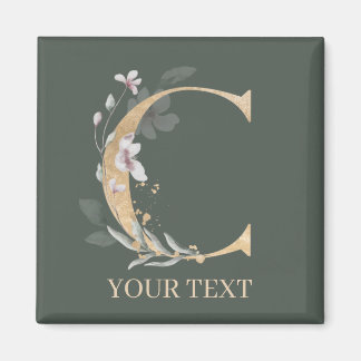 C Monogram Floral Personalized Magnet