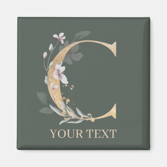 C Monogram Floral Personalized Magnet (Front)