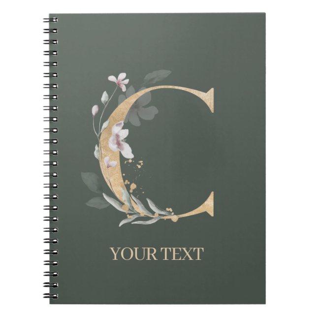C Monogram Floral Personalized Notebook (Front)